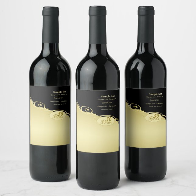 Luxury gold decorative on gold & black, Monogram W Wine Label (Bottles)