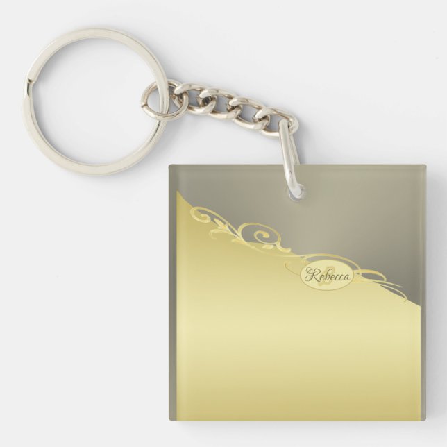 Luxury gold decorative on gold &  silver, Monogram Key Ring (Front)