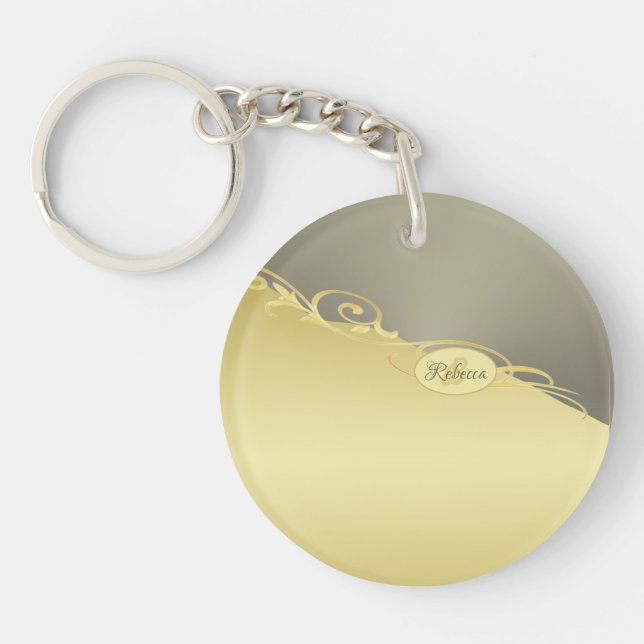 Luxury gold decorative on gold & silver, Monogram, Key Ring (Front)