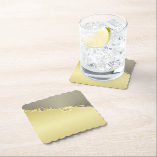 Luxury gold decorative on gold & silver, Monogram  Paper Coaster