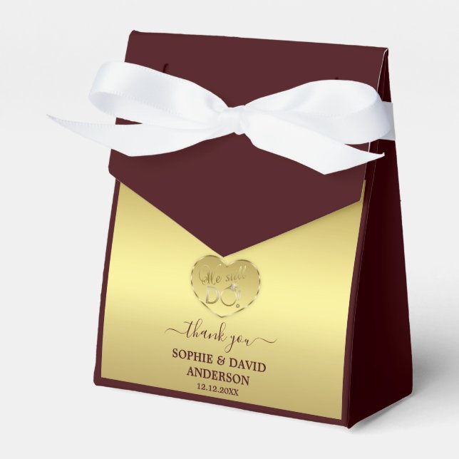 Luxury Gold Deep Burgundy Wedding Anniversary  Favour Box (Front Side)