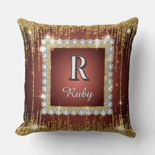 Luxury Gold Diamond Frame Monogram Square Glitter Cushion