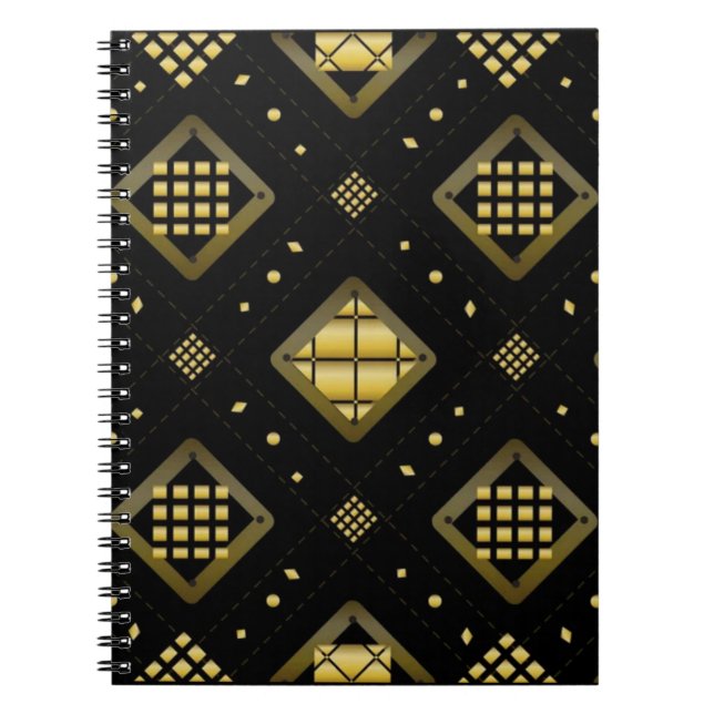 Luxury Gold Diamond Geometric Pattern on Black Notebook (Front)