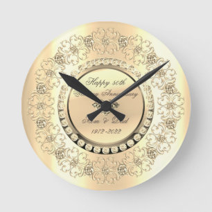 Luxury Gold Diamonds 25th Wedding Anniversary Round Clock
