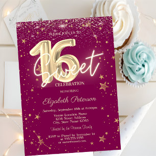 Luxury Gold Diamonds Stars Purple Sweet 16 Invitation