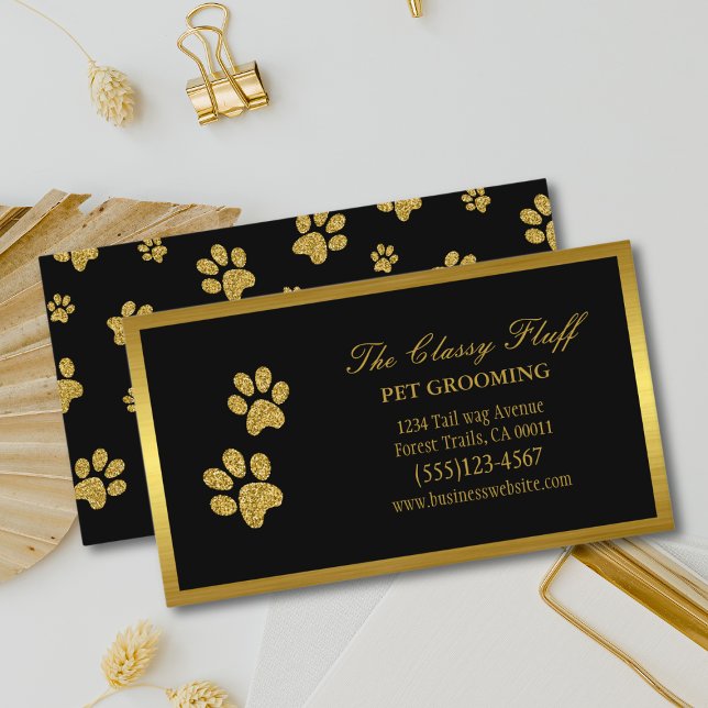 Luxury Gold Dog Pet Grooming Paw Print Business Card (Creator Uploaded)