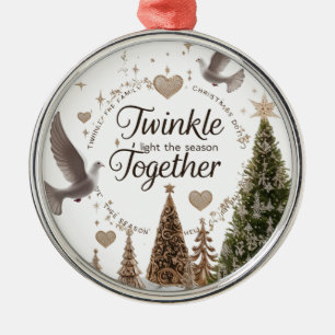 Luxury Gold Doves Twinkle Family Light the Season Metal Ornament