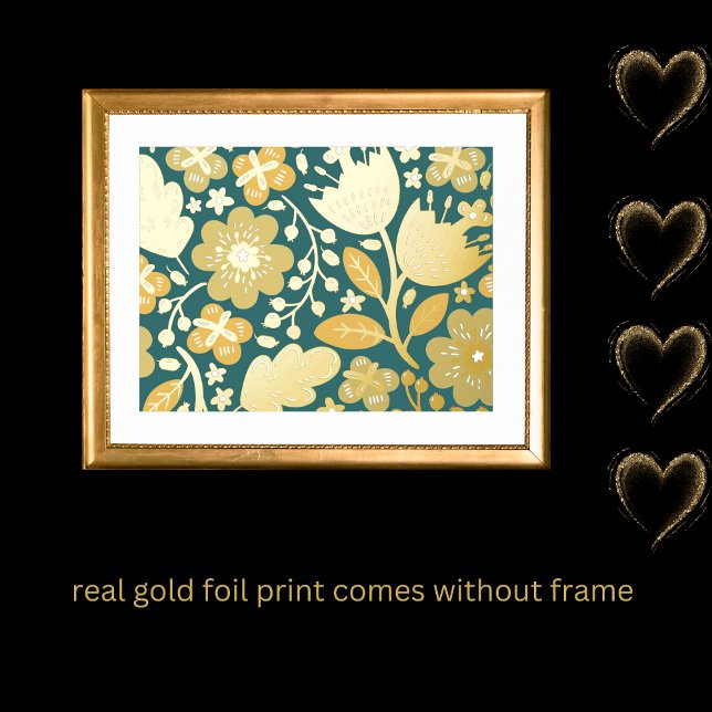 luxury gold dusty blue abstract modern flower real foil prints (Creator Uploaded)