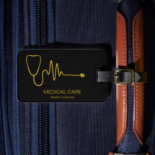 Luxury Gold ECG Wave EKG Line Medical Stethoscope Luggage Tag