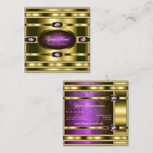 Luxury Gold Effect with Dark Purple Marble Pattern Square Business Card