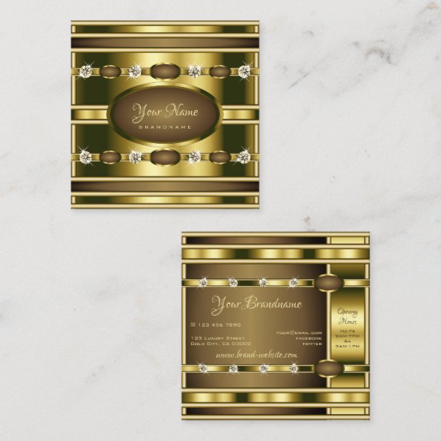 Luxury Gold Effect with Shimmery Faux Rhinestones Square Business Card (Front/Back)