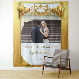 Luxury Gold Engagement Party Backdrop Tapestry
