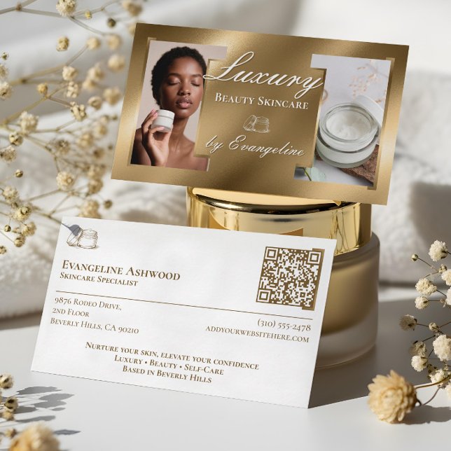 Luxury Gold Esthetician Skincare Specialist Photos Business Card (Luxury Gold Esthetician Skincare Specialist Photos Business Card)