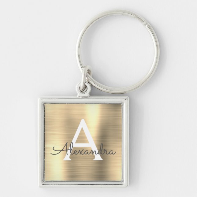 Luxury Gold Faux Stainless Steel Monogram Key Ring (Front)