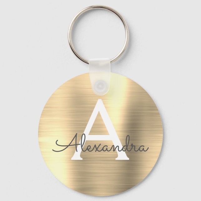 Luxury Gold Faux Stainless Steel Monogram Key Ring (Front)