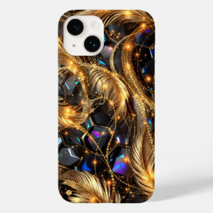Luxury Gold Feathers and Gemstone Sparkle Pattern Case-Mate iPhone 14 Case