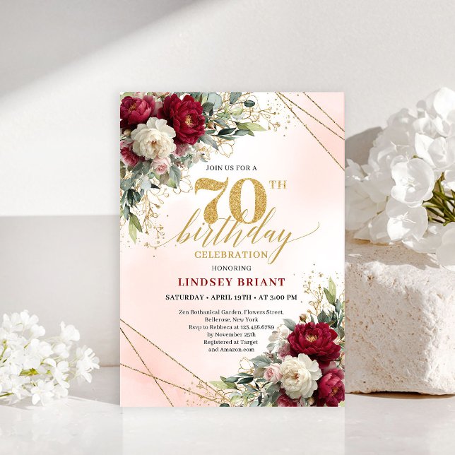 Luxury Gold Floral 70 Years Young Birthday Invite (Luxury Gold Floral 70 Years Young Birthday Invitation)