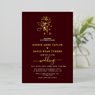 Luxury Gold Floral Deep Burgundy Monogram Wedding