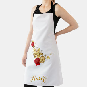Luxury Gold Floral Glitter Typography Apron