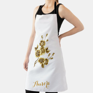 Luxury Gold Floral Glitter Typography Apron