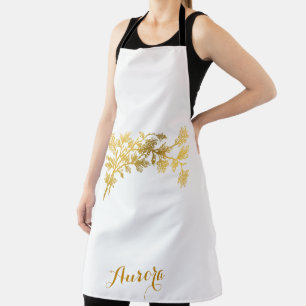 Luxury Gold Floral Glitter Typography Apron