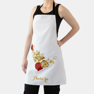 Luxury Gold Floral Glitter Typography Apron
