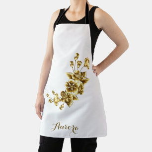 Luxury Gold Floral Glitter Typography Apron