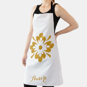 Luxury Gold Floral Glitter Typography Apron