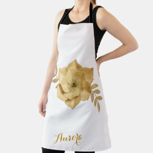 Luxury Gold Floral Glitter Typography Apron