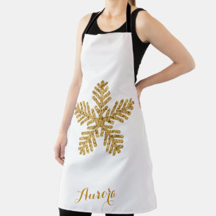 Luxury Gold Floral Glitter Typography Apron