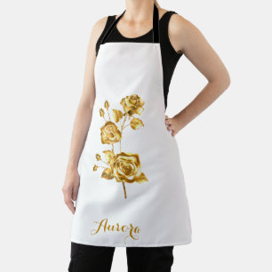 Luxury Gold Floral Glitter Typography Apron
