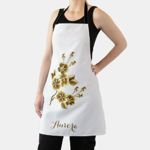 Luxury Gold Floral Glitter Typography Apron