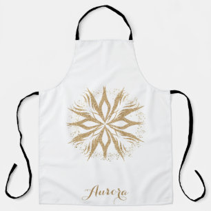 Luxury Gold Floral Glitter Typography Apron