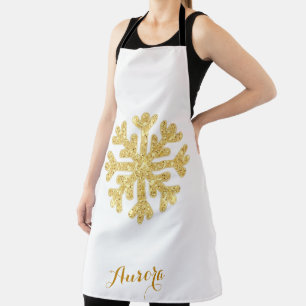 Luxury Gold Floral Glitter Typography Apron