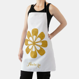 Luxury Gold Floral Glitter Typography Apron