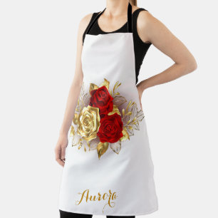 Luxury Gold Floral Glitter Typography Apron