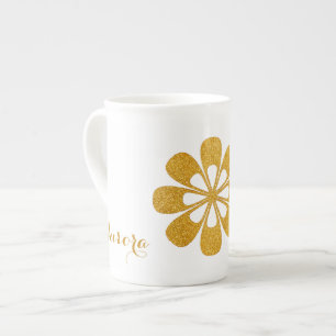 Luxury Gold Floral Glitter Typography Bone China Mug