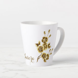 Luxury Gold Floral Glitter Typography Latte Mug