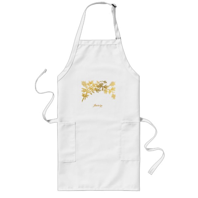 Luxury Gold Floral Glitter Typography Long Apron (Front)