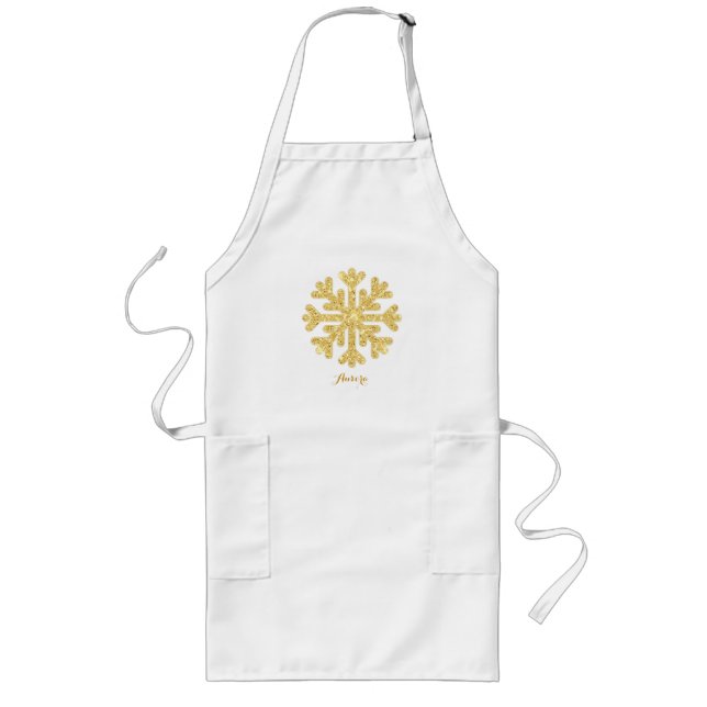 Luxury Gold Floral Glitter Typography Long Apron (Front)