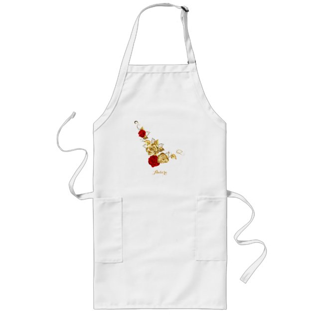 Luxury Gold Floral Glitter Typography Long Apron (Front)