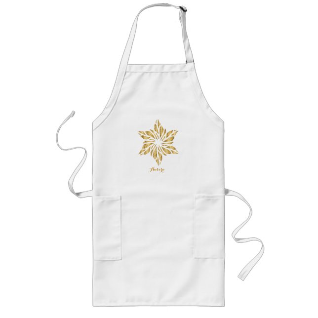 Luxury Gold Floral Glitter Typography Long Apron (Front)