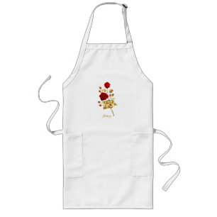 Luxury Gold Floral Glitter Typography Long Apron