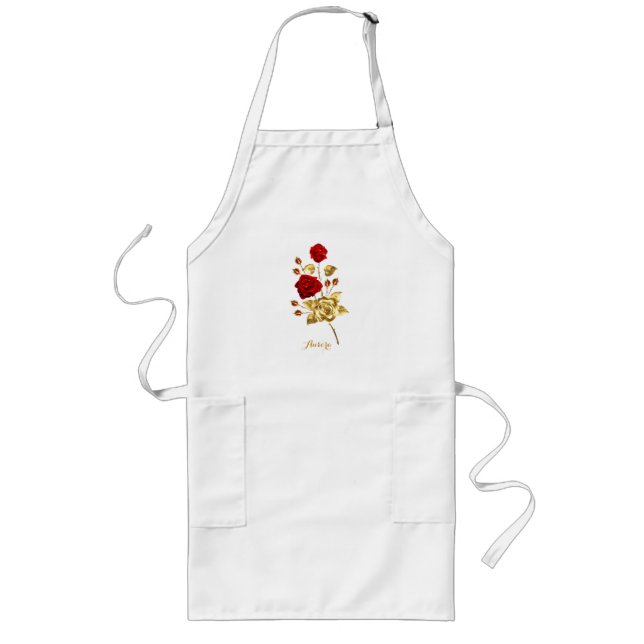 Luxury Gold Floral Glitter Typography Long Apron (Front)