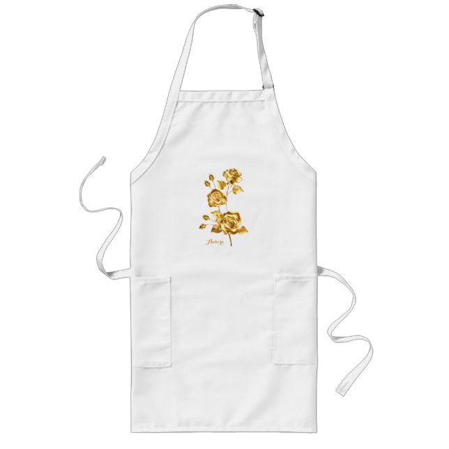 Luxury Gold Floral Glitter Typography Long Apron (Front)