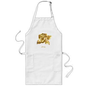 Luxury Gold Floral Glitter Typography Long Apron
