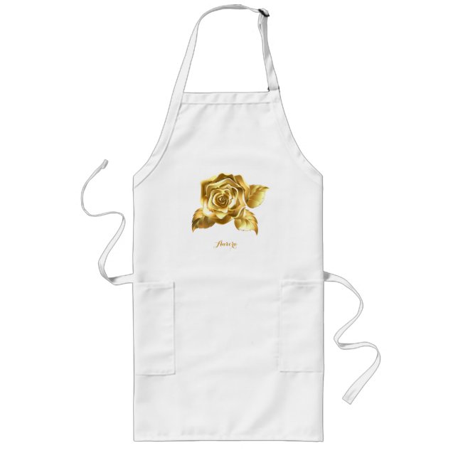 Luxury Gold Floral Glitter Typography Long Apron (Front)