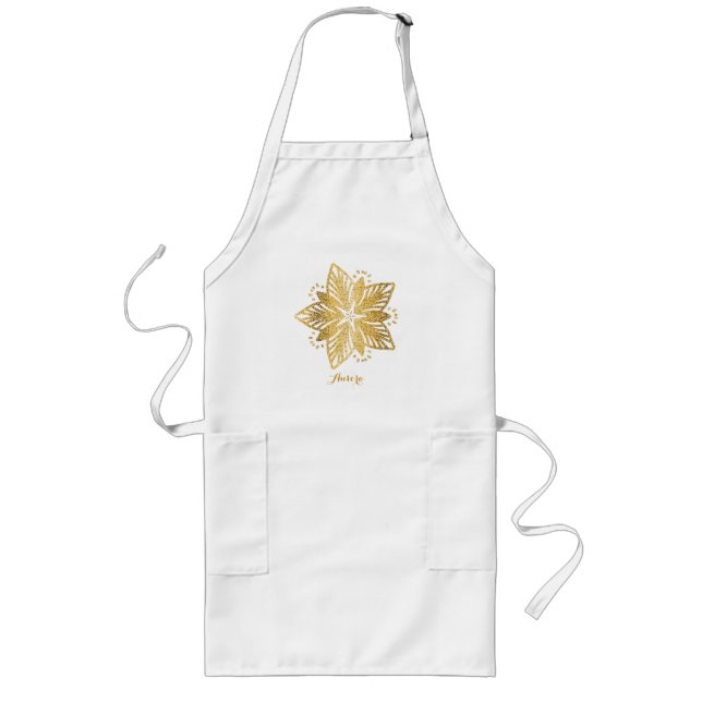 Luxury Gold Floral Glitter Typography Long Apron (Front)