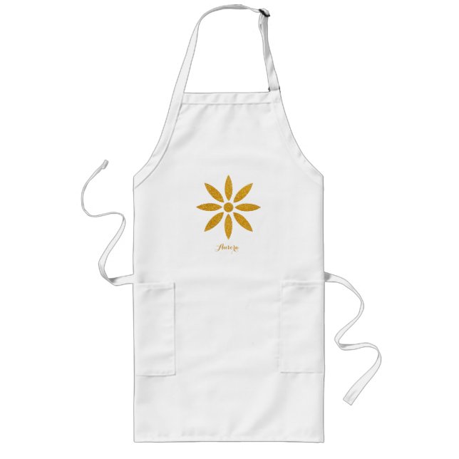 Luxury Gold Floral Glitter Typography Long Apron (Front)