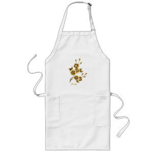 Luxury Gold Floral Glitter Typography Long Apron